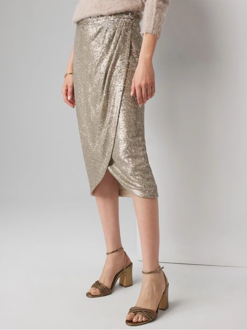 WHBM Sequin Wrap Skirt Women’s Size 2 Black Tie Holiday Party Cocktail Elegant